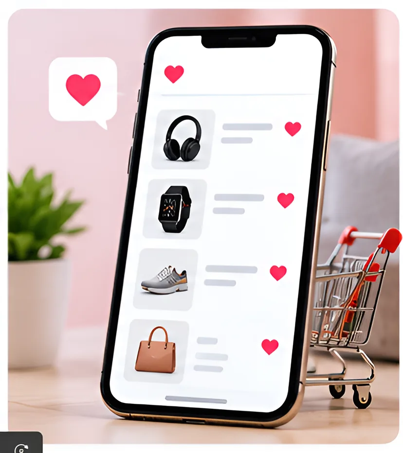 Wishlist of saved products on a phone