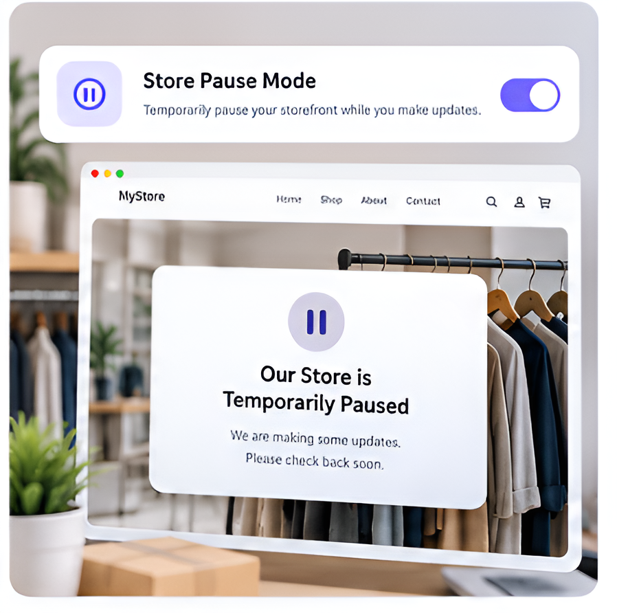 Store pause mode showing a temporarily paused storefront