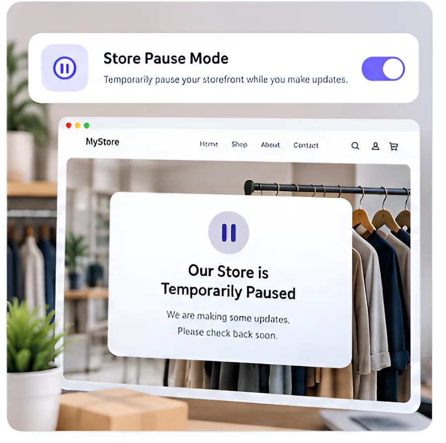 Store pause mode showing a temporarily paused storefront