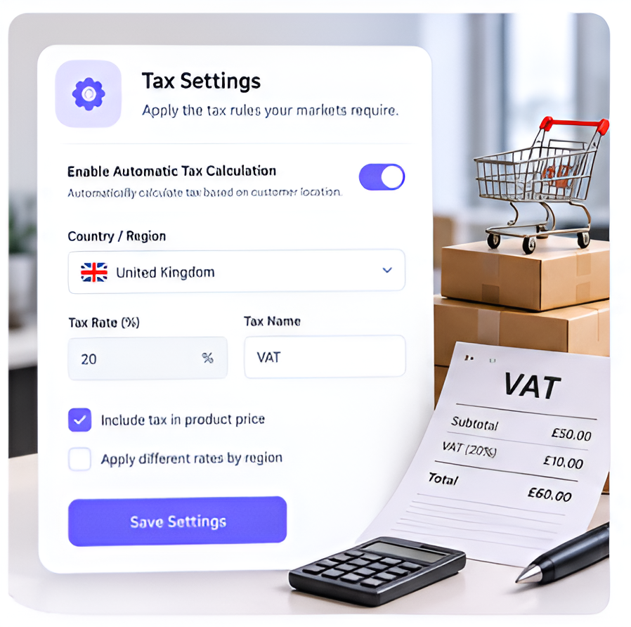 Tax settings for automatic VAT calculation