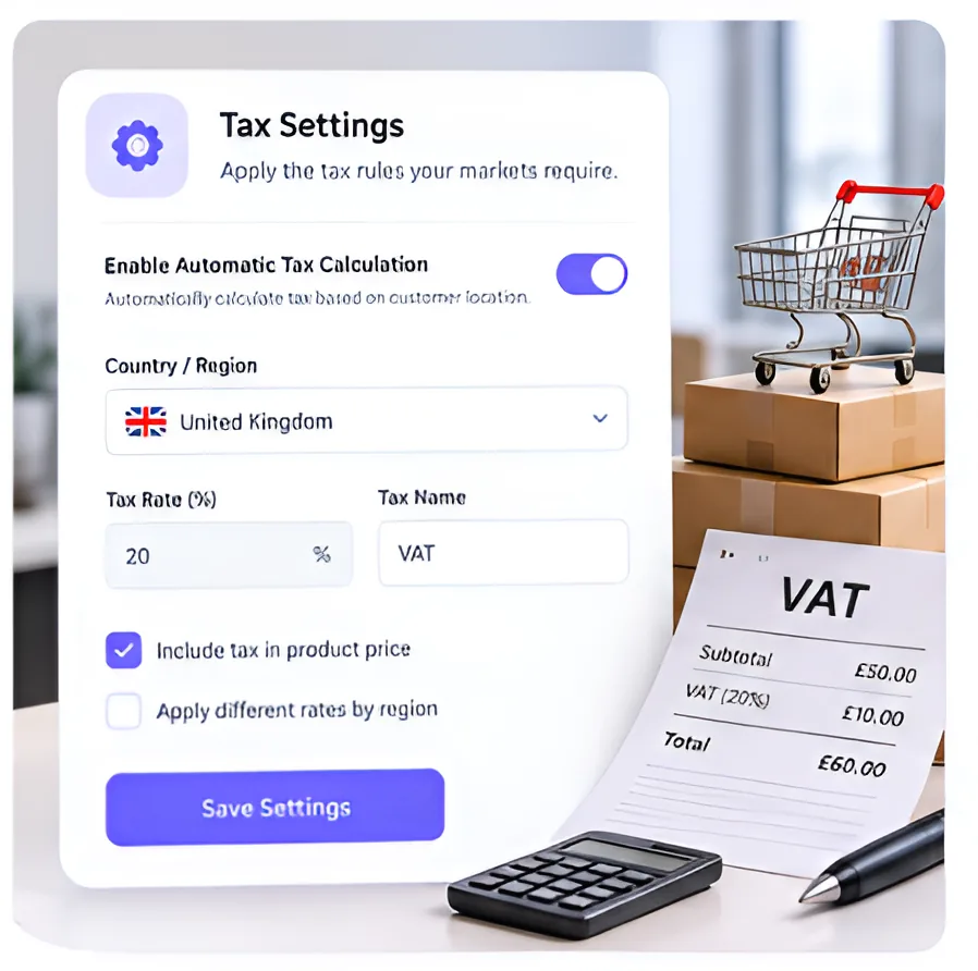 Tax settings for automatic VAT calculation