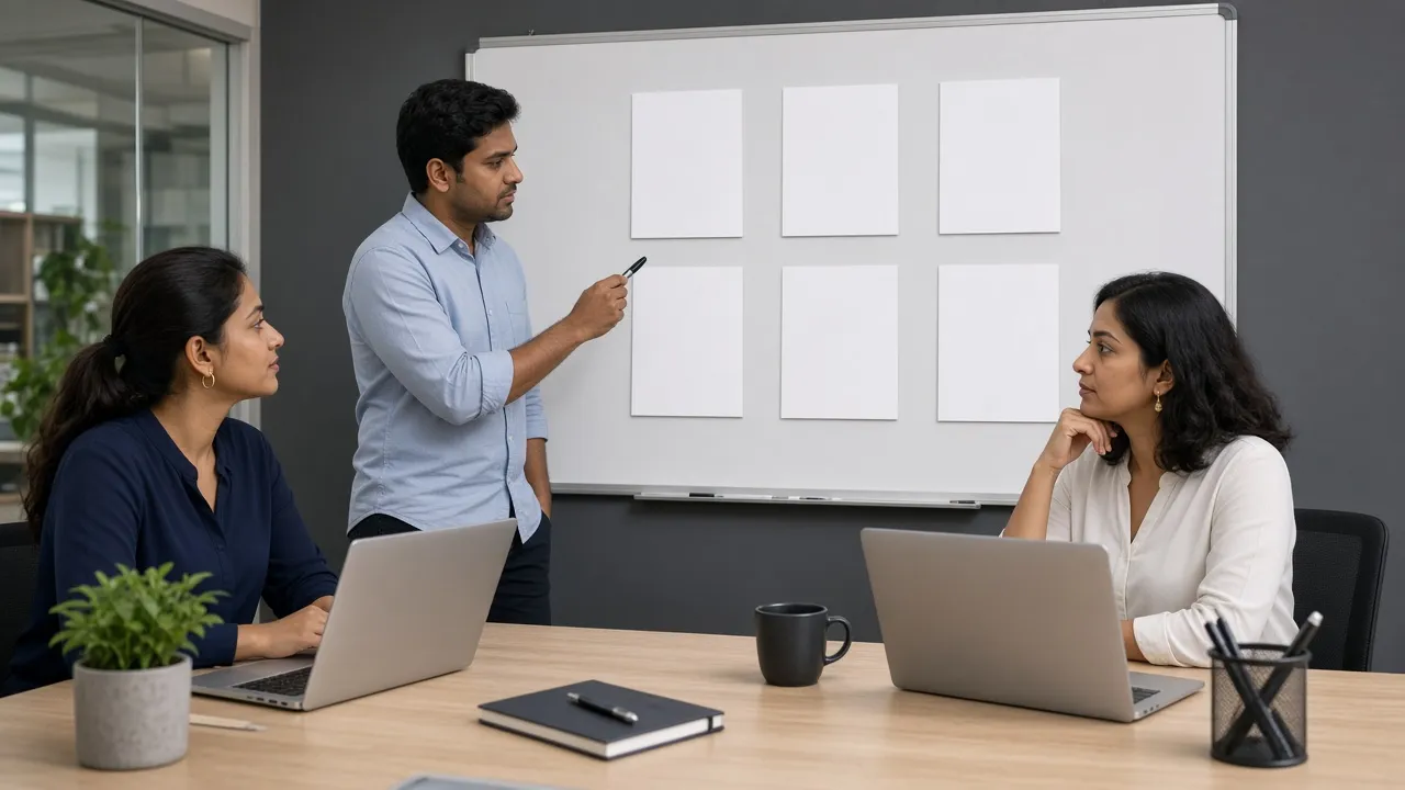 Comparison board with several online store options being evaluated by a Bangladeshi business team