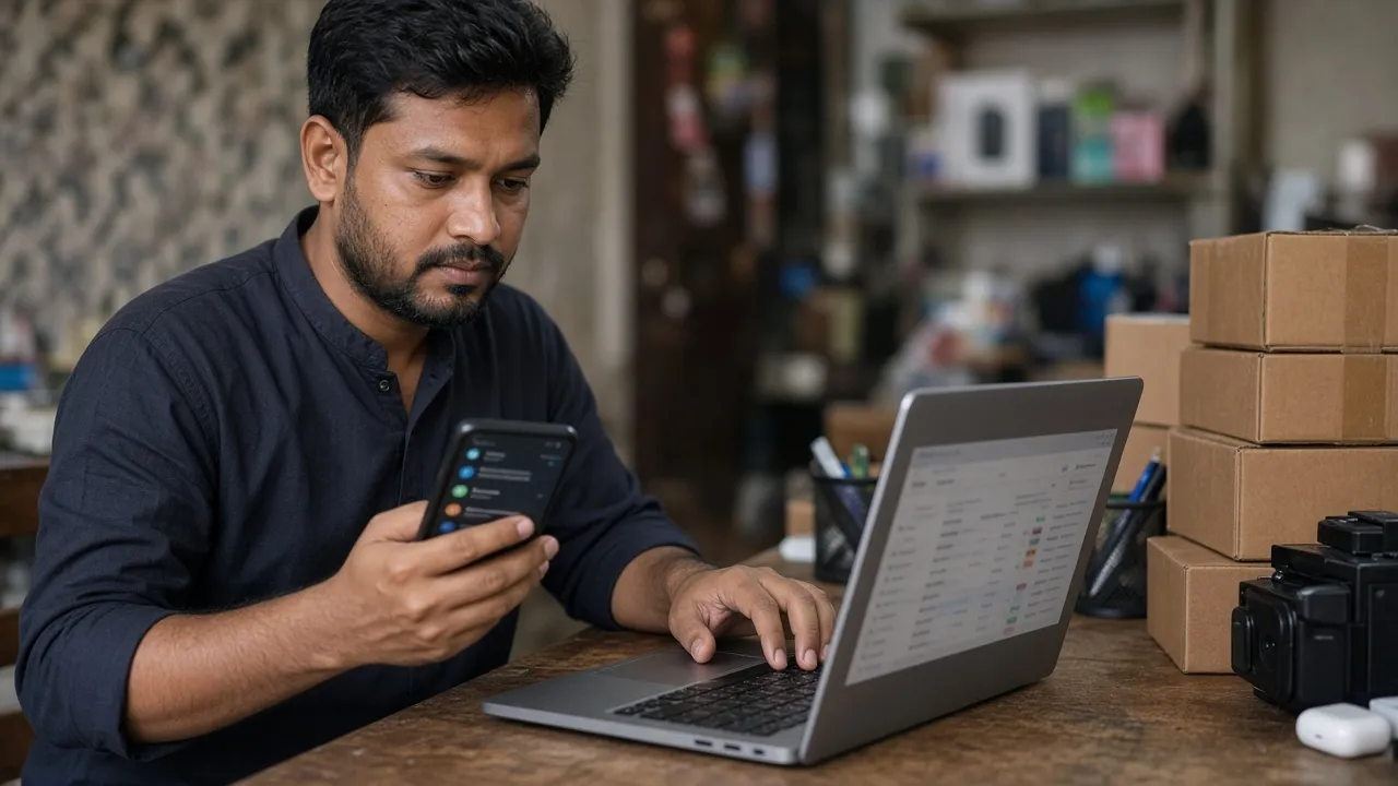 এক ড্যাশবোর্ড থেকে Daraz অর্ডার ও Facebook মেসেজ পরিচালনা করছেন একজন বিক্রেতা