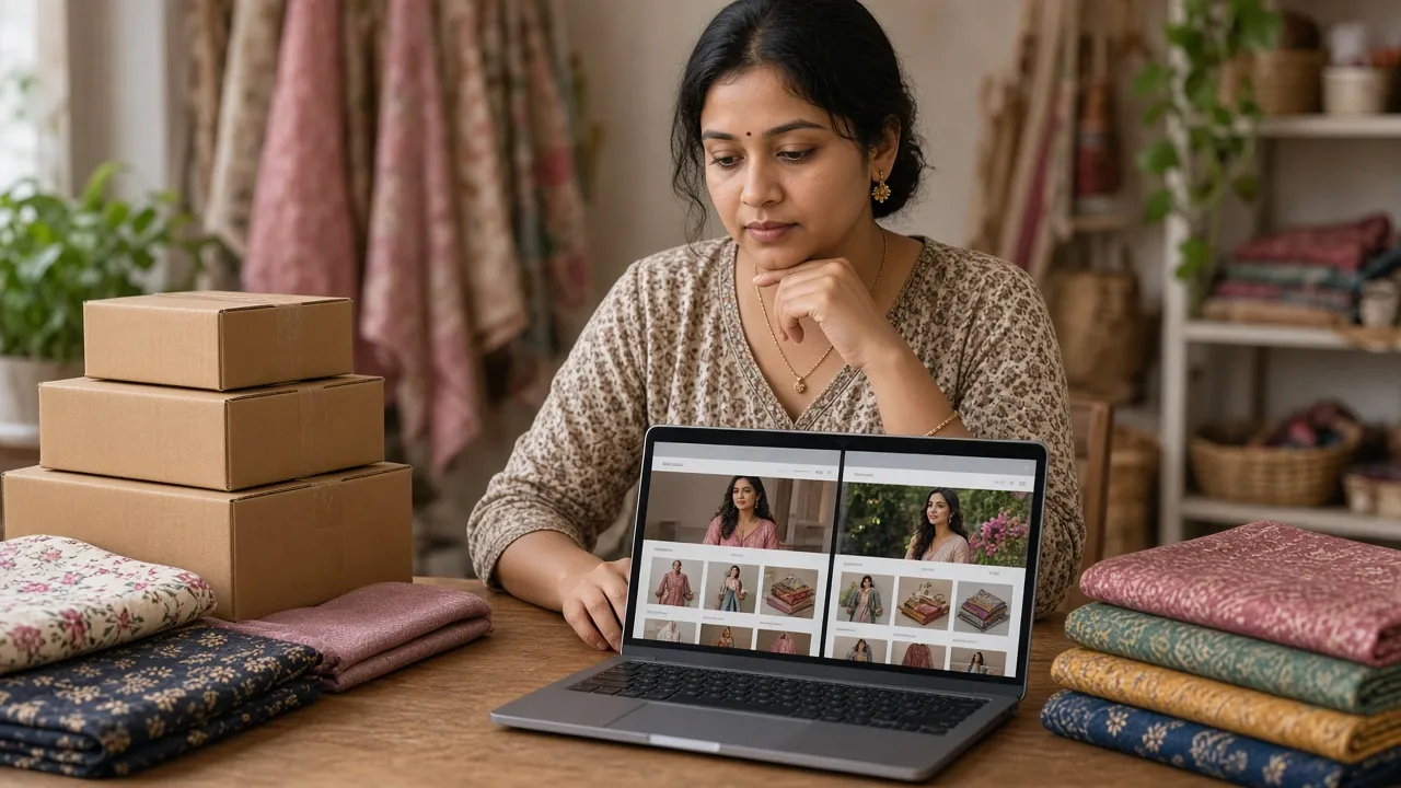 Bangladeshi seller switching from a global store builder to a local ecommerce platform on a laptop